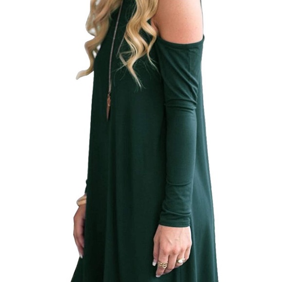 Cold Shoulder DARK GREEN Woman’s Swing Dress *NWT* - Picture 3 of 4